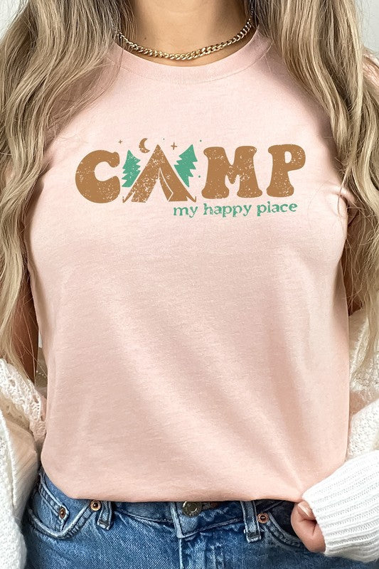 Camp My Happy Place Summer Camping Graphic Tee