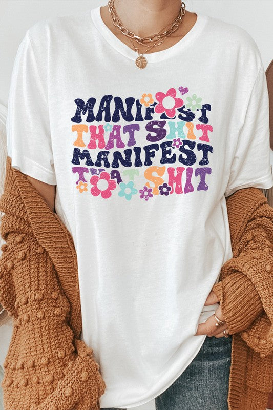 Manifest That Floral Hearts Graphic Tee T-Shirt