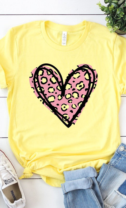 Leopard Pink Heart Graphic Tee T-Shirt