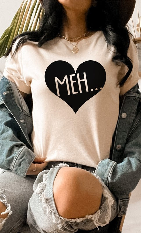 Meh Black Heart Valentines Graphic Tee T-Shirt