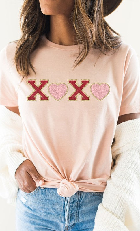 Heart XOXO Faux Chenille Letters PLUS Graphic Tee T-Shirt