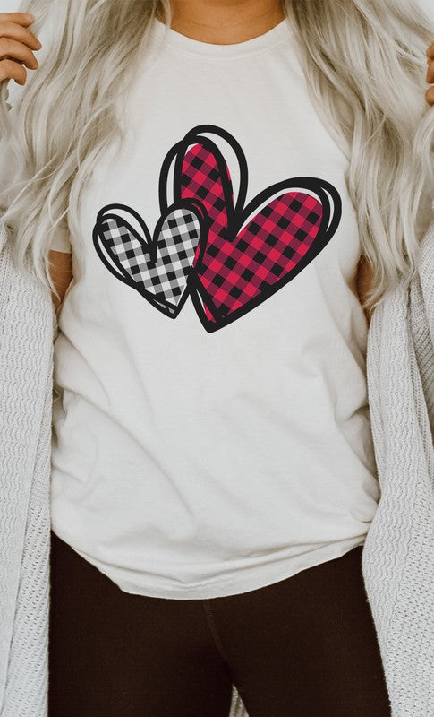 Plaid Heart Valentines Day Graphic Tee T-Shirt