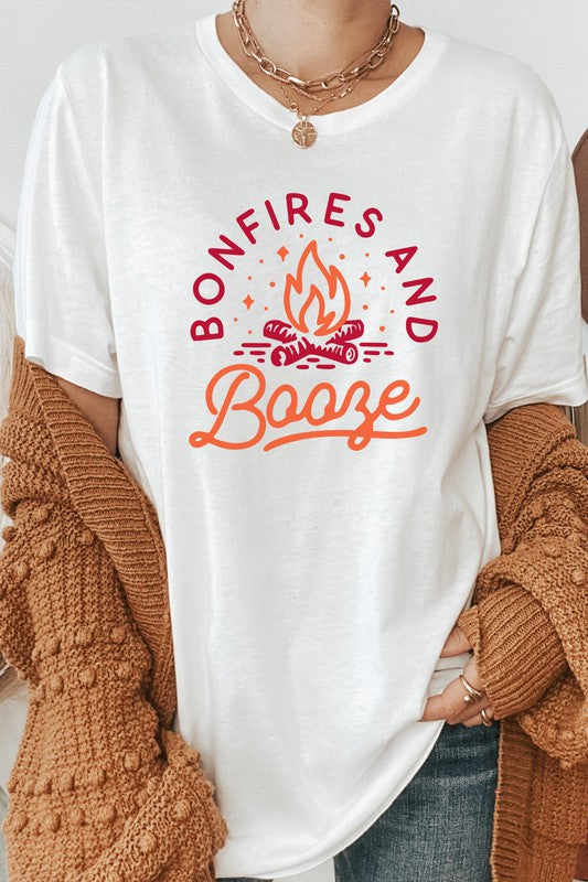 Bonfires and Booze Campfire Summer Fun Graphic Tee T-Shirt