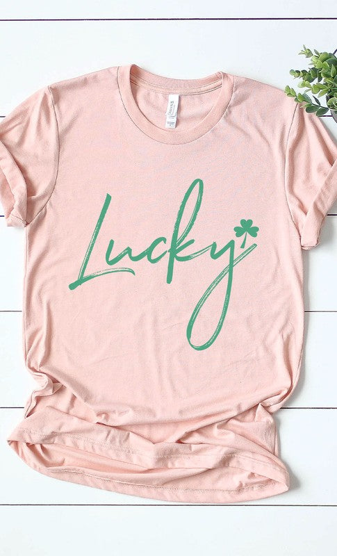 Retro Lucky Script Shamrock Graphic Tee T-Shirt PLUS