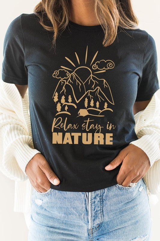 Relax Stay In Nature Mountain Camping Graphic Tee