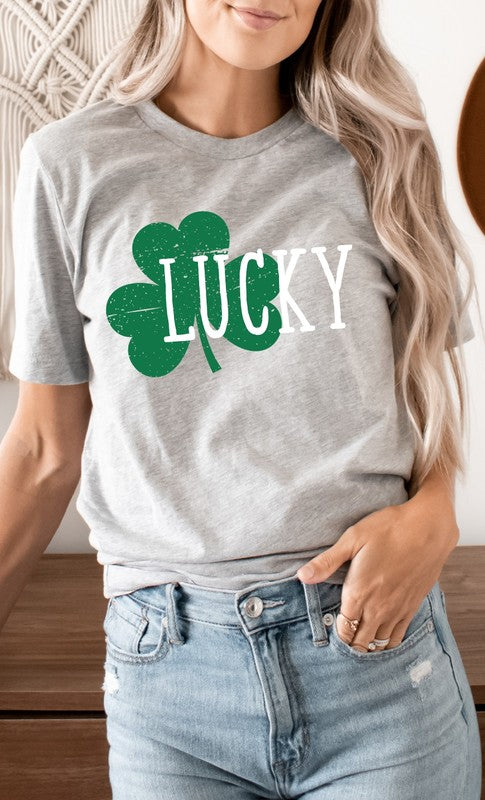 White Lucky with Green Shamrock PLUS Graphic Tee T-Shirt