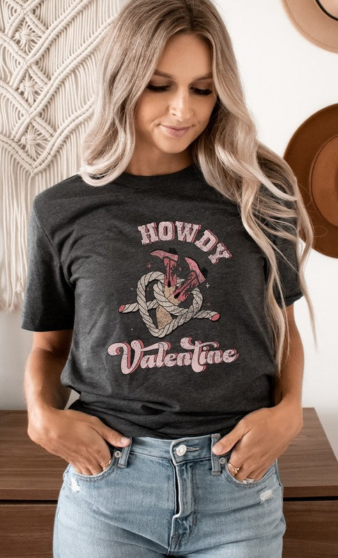 Howdy Valentine Cowboy Boots Graphic Tee T-Shirt