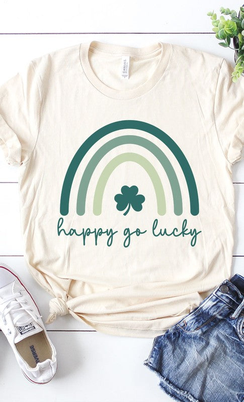 Happy Go Lucky Shamrock Rainbow Graphic Tee PLUS