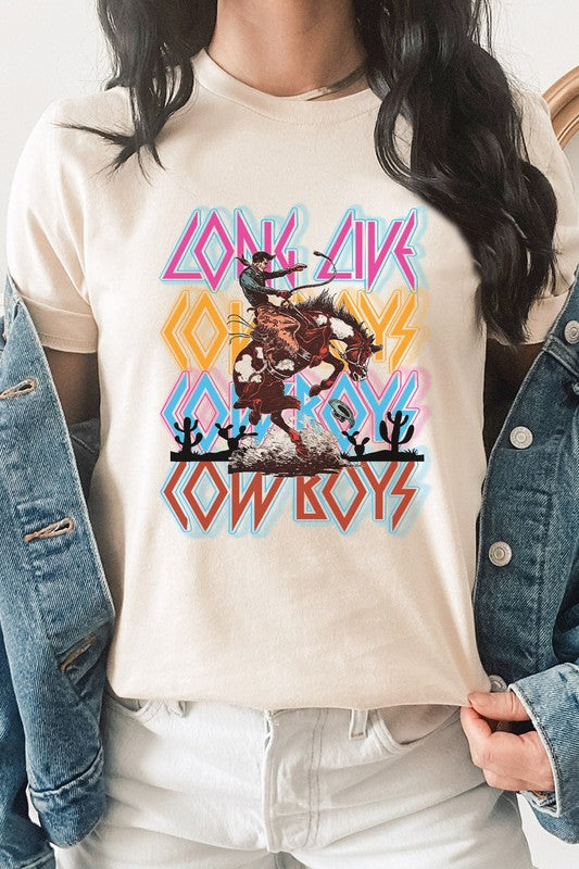 Long Live Cowboys Man and Horse Cacti Graphic Tee T-Shirt