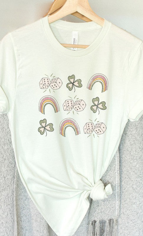 Lucky Dice Clover and Rainbow Graphic Tee T-Shirt