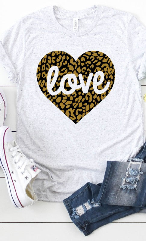 Love Leopard Heart Graphic Tee T-Shirt