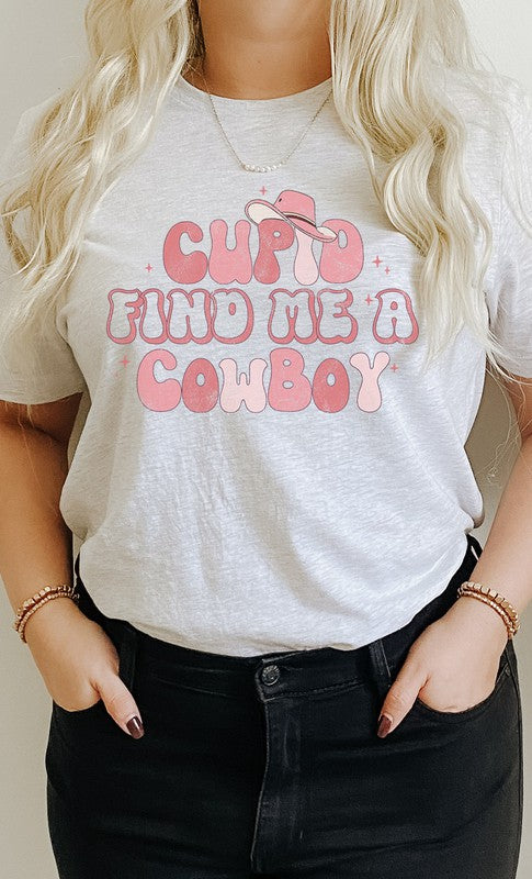 Cupid Find me a Cowboy Valentines Graphic Tee T-Shirt