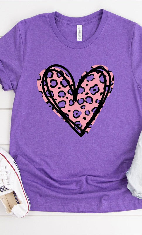 Leopard Pink Heart Graphic Tee T-Shirt