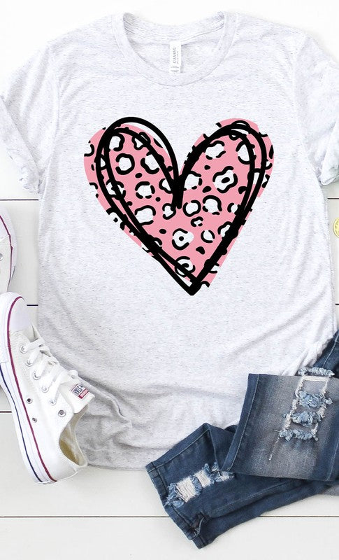 Leopard Pink Heart Graphic Tee T-Shirt