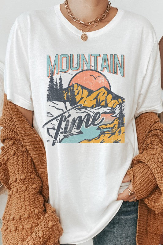 Mountain Time River Sunrise Summer Graphic Tee T-Shirt