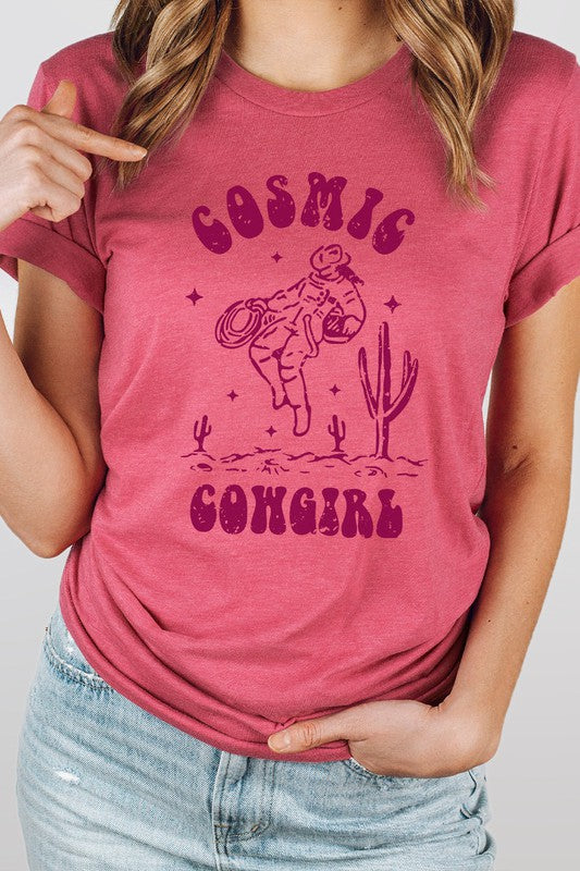 Cosmic Cowgirl Space Desert Cactus Graphic Tee