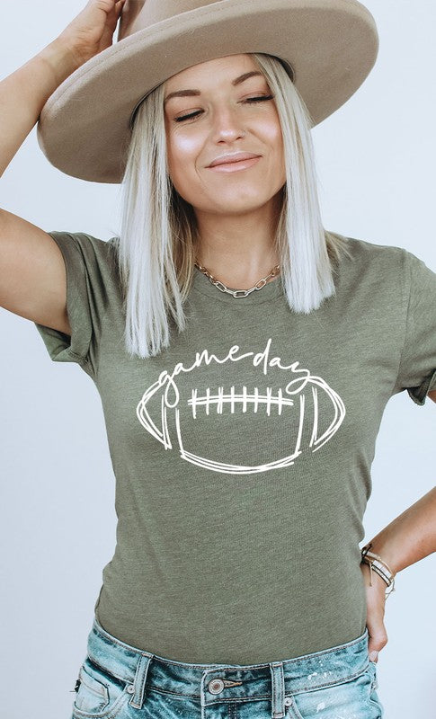 Cursive Football Game Day Graphic Tee T-Shirt