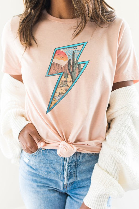 Western Desert Scene in Lightning Bolt Graphic Tee