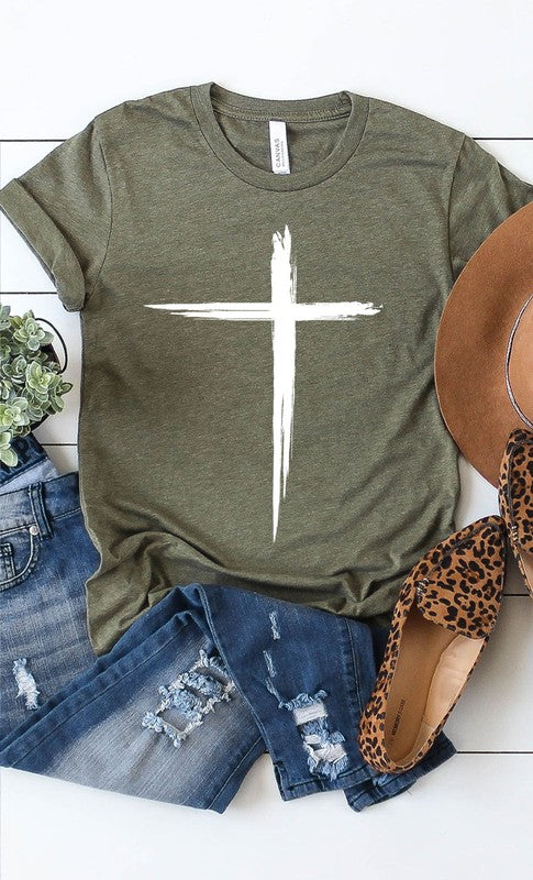 Distressed Cross White Ink Graphic Tee T-Shirt PLUS