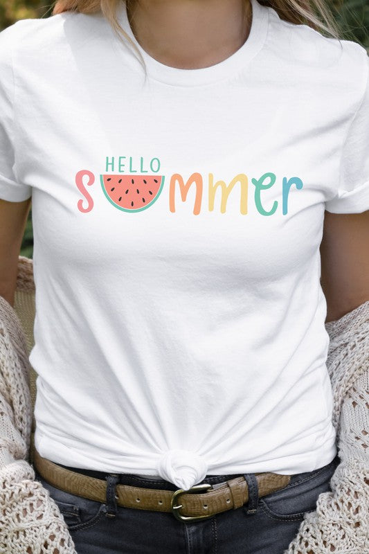 Hello Summer Pastel Rainbow Watermelon Graphic Tee