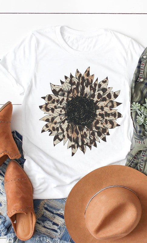 Leopard Print Sunflower Graphic Tee T-Shirt