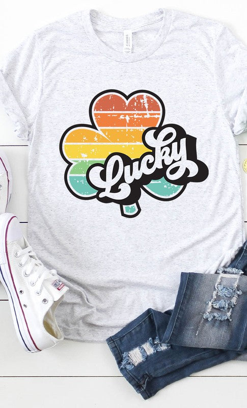 Retro Lucky Rainbow Clover Graphic Tee