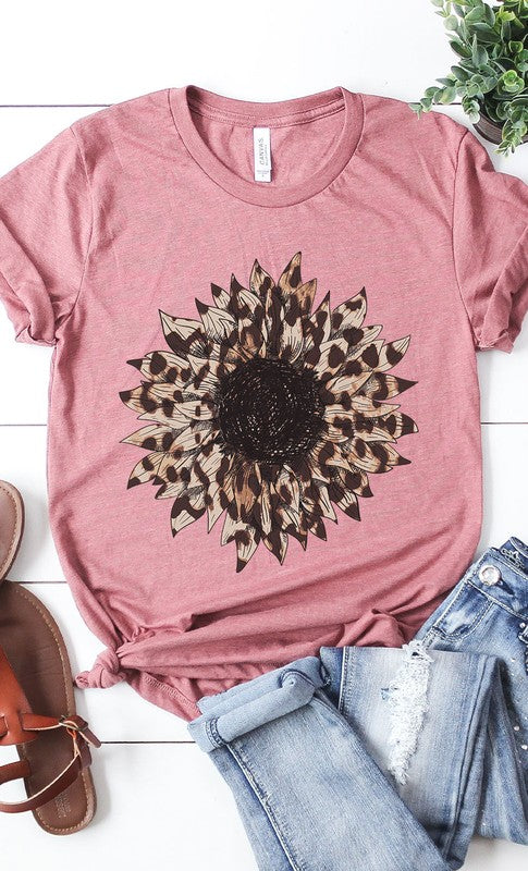 Leopard Print Sunflower Graphic Tee T-Shirt