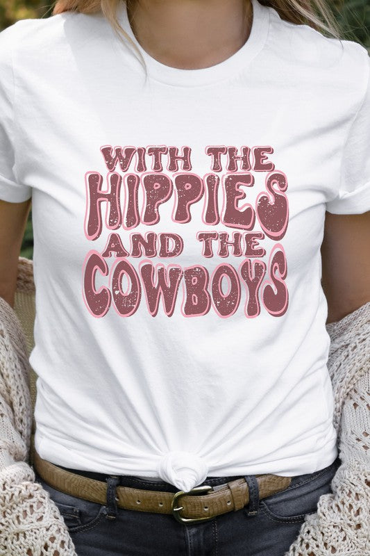 With The Hippies And The Cowboys Graphic Tee T-Shirt