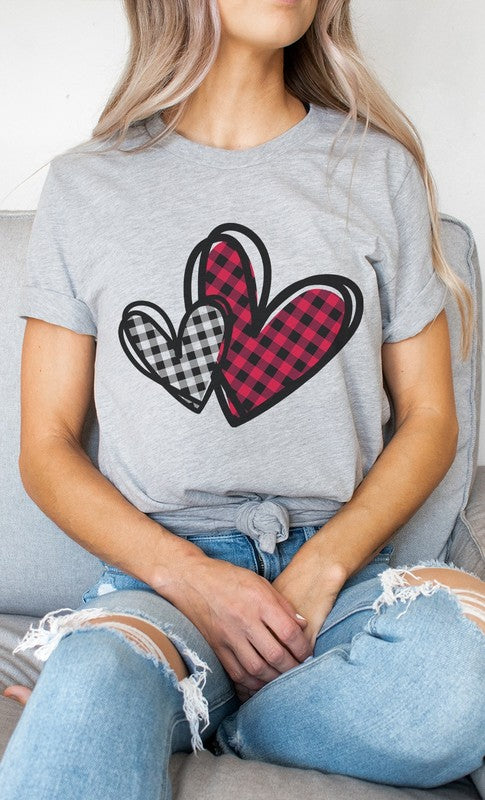 Plaid Heart Valentines Day Graphic Tee T-Shirt