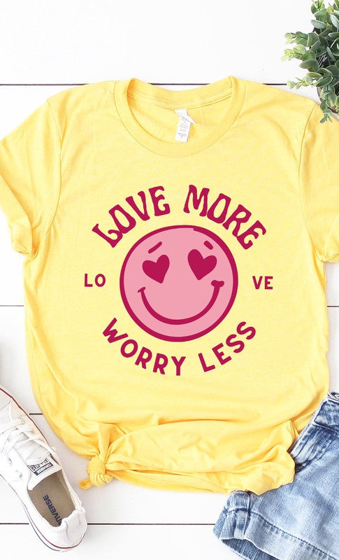 Vintage Love More Worry Less Smiley Graphic Tee T-Shirt PL