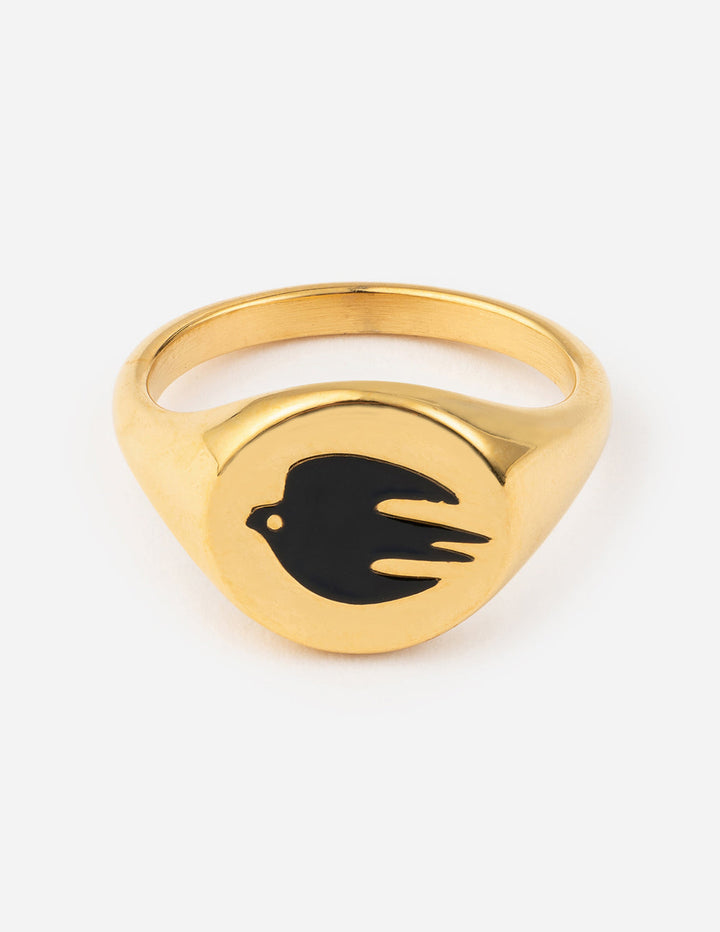 Black Enamel Gold Dove Ring