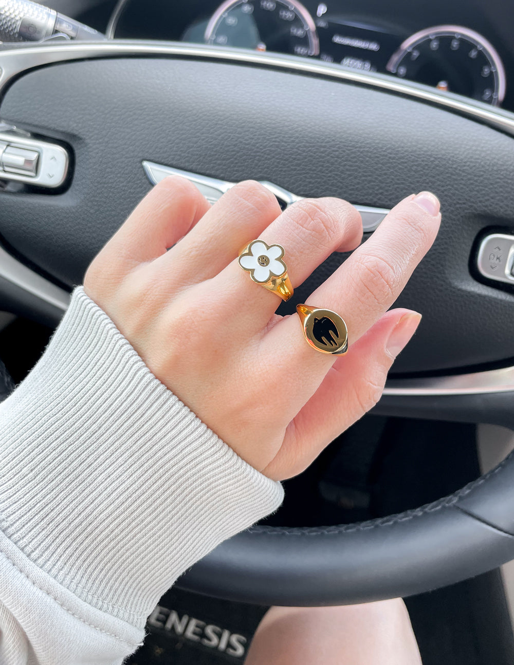 Black Enamel Gold Dove Ring