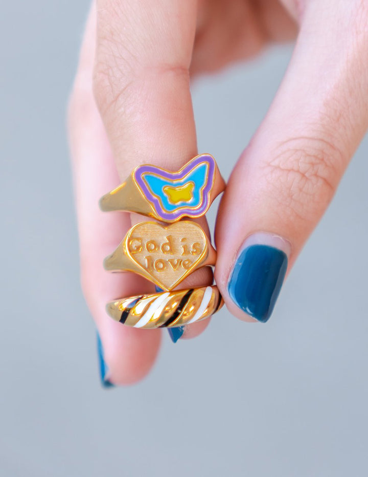 Blue Enamel Butterfly Ring