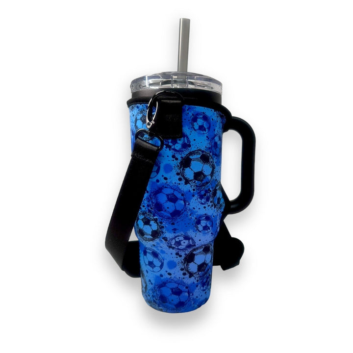 Blue Soccer 40oz Tumbler With Handle Sleeve