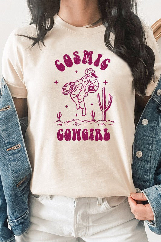 Cosmic Cowgirl Space Desert Cactus Graphic Tee