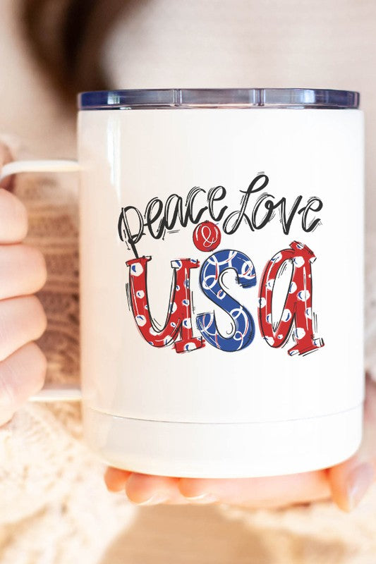 Peace Love USA Doodle Travel Mug