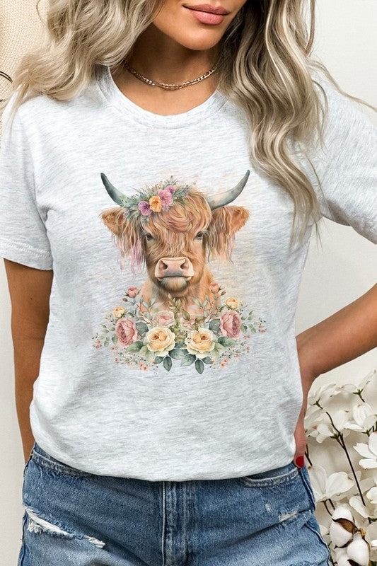 Floral Garden Baby Highland Cow Graphic Tee T-Shirt