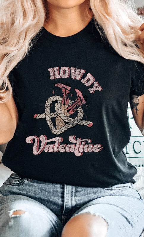 Howdy Valentine Cowboy Boots Graphic Tee T-Shirt