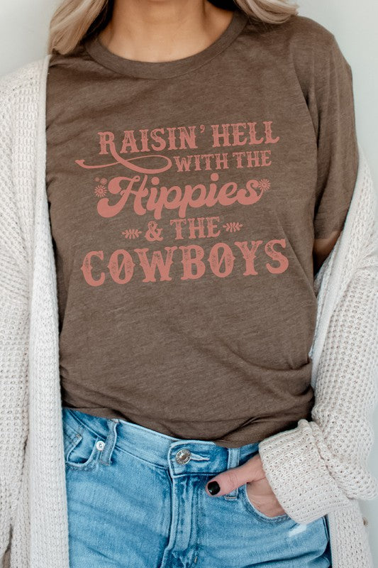 Raisin Hell With Hippies and Cowboys Graphic Tee T-Shirt