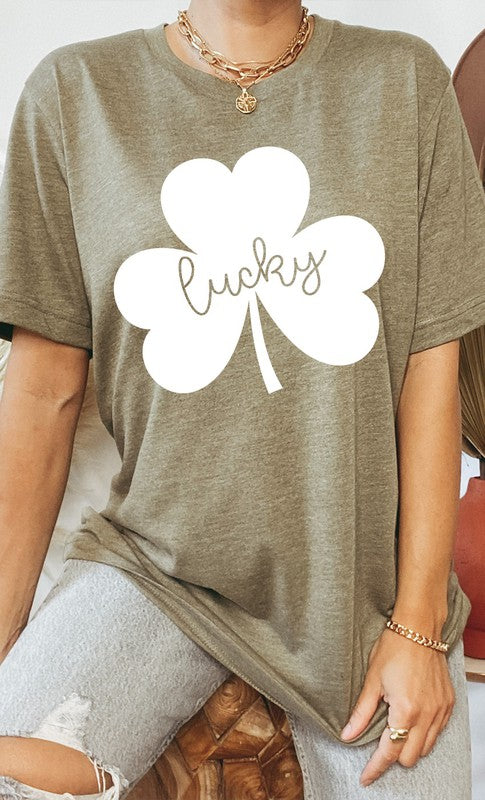 Lucky Clover White Shamrock Graphic Tee T-Shirt