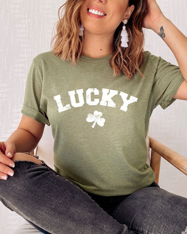 Retro Lucky White ink Shamrock Graphic Tee T-Shirt PLUS