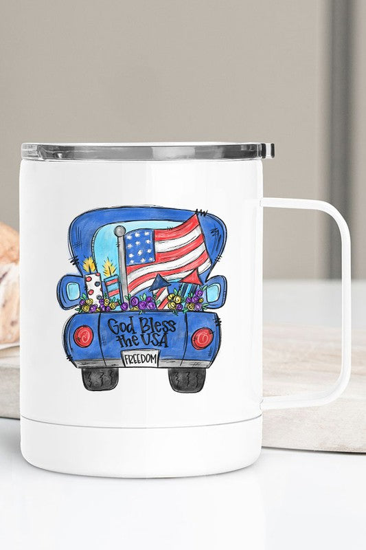 God Bless USA Blue Truck Travel Mug