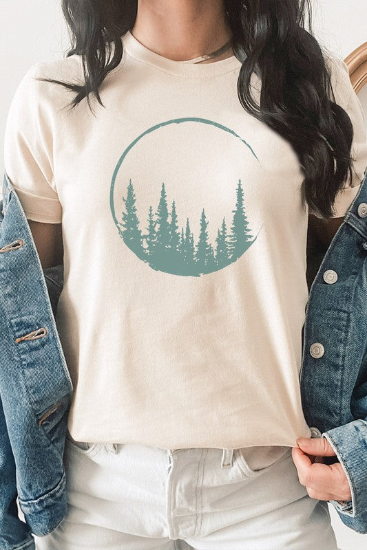 Crescent Pine Tree Forest Nature Hiker Graphic Tee