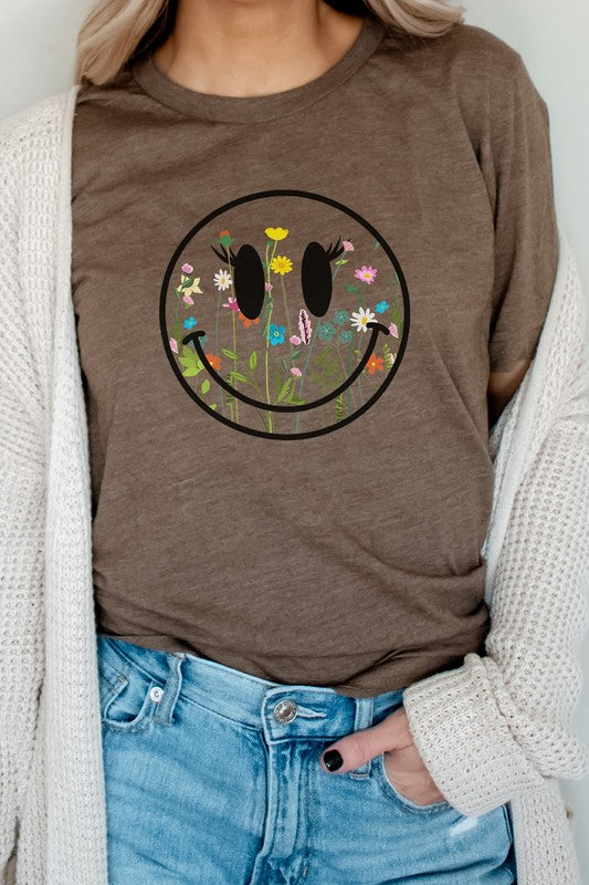 Boho Wildflower Lash Smiley Floral Graphic Tee