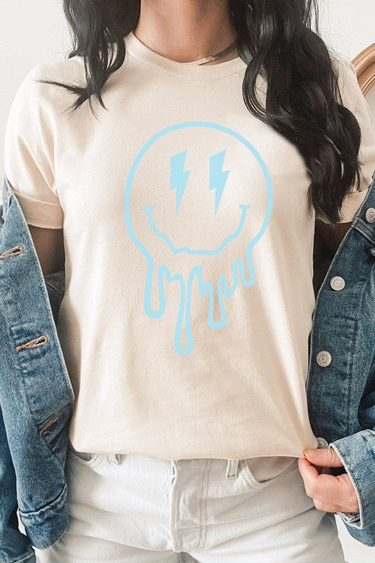 Lightning Bolt Melting Smiley Face Graphic Tee