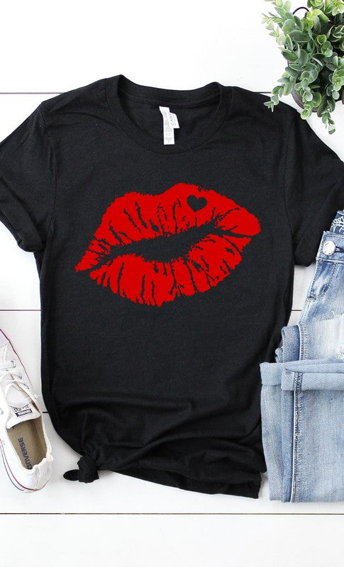 Red Lips Valentines Graphic Tee T-Shirt PLUS