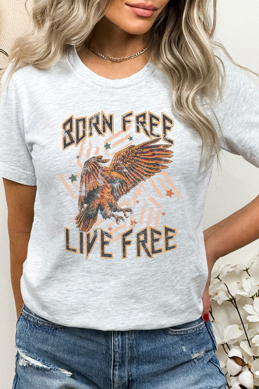 Distressed Born Free Live Eagle Stars Graphic Tee