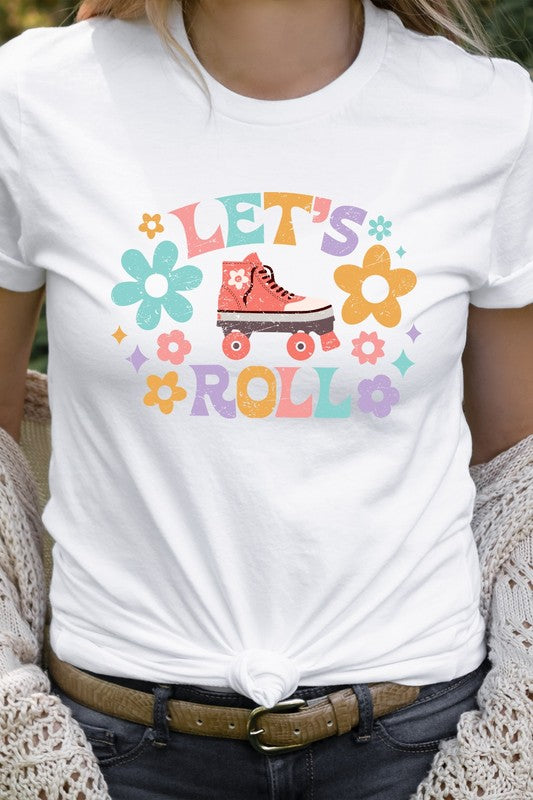 Lets Roll High top Roller Skate Floral Graphic Tee T-Shirt