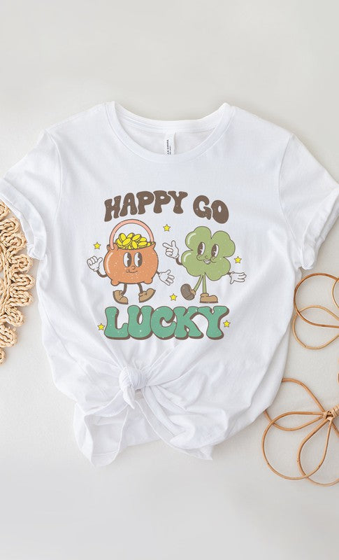 Happy Go Lucky Gold and Shamrock Graphic Tee