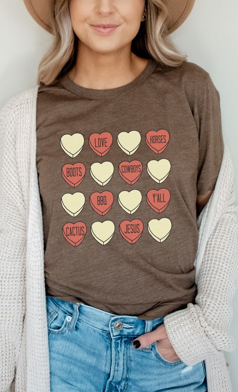 Cowboy Candy Heart Valentine Graphic Tee T-Shirt